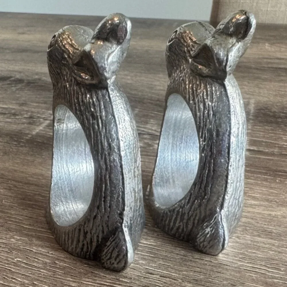 Set of 2 Bunny Rabbit Silver Tone Napkin Ring Holder
